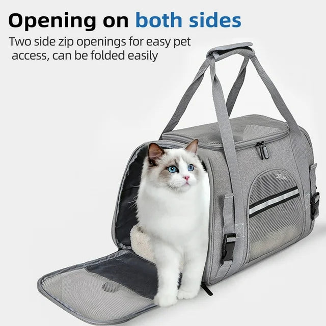 Cat Dog Carrier, Pet Carrier for Small Medium Cats Puppies up to 15 Lbs, Airline Approved Pet Carrier Bag, 5 Ventilated Windows, Adjustable Long Shoulder Strap, No Plush Pad, Gray