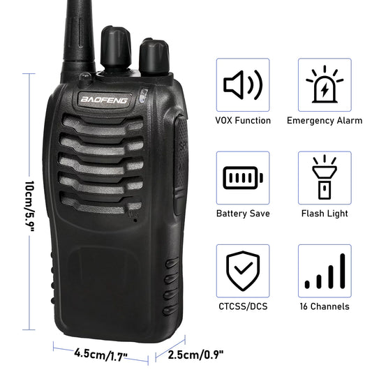 Walkie Talkies Two-Way Radios, Walkie Talkies for Adults Long Range, Rechargeable Walkie Talkie with Earpiece, LED Light 1500mAh Battery, 4 Pack Black