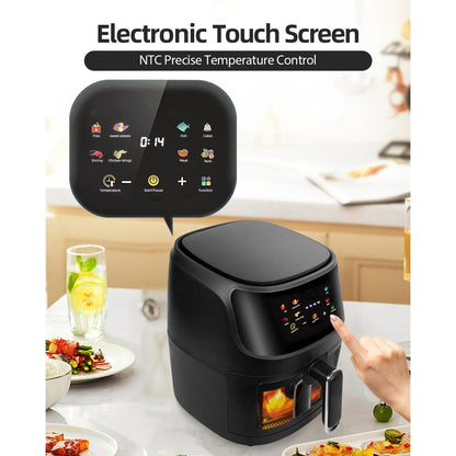 Air Fryer Oven 8.5QT, 410°F Digital One Touch Screen Airfryer, Oil-less Air Cooker that Crisps, Roasts, Reheats, Easy Meals, Nonstick and Dishwasher Safe Basket, Stainless Steel, Black